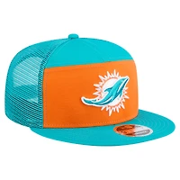 Men's New Era Orange/Aqua Miami Dolphins Outdoor Split Panel 9FIFTY Snapback Hat