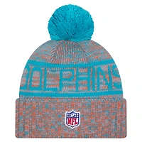Men's New Era Orange Miami Dolphins 2025 Sideline Cold Weather Cuffed Knit Hat with Pom
