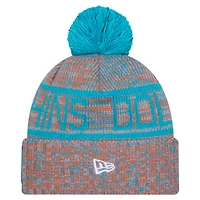 Men's New Era Orange Miami Dolphins 2025 Sideline Cold Weather Cuffed Knit Hat with Pom