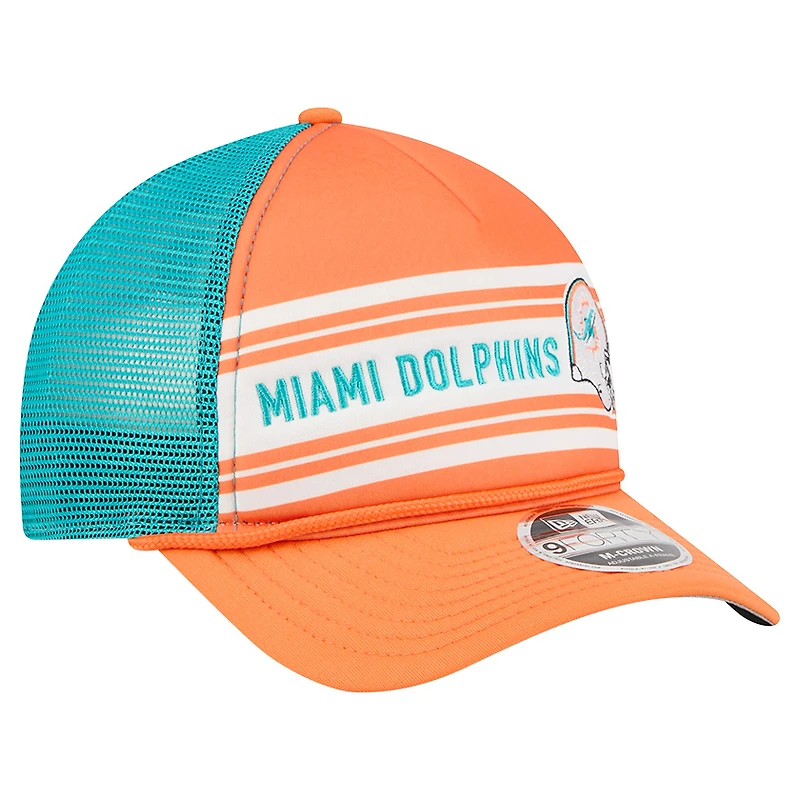 Men's New Era Orange Miami Dolphins Linear A-Frame 9FORTY Adjustable Hat