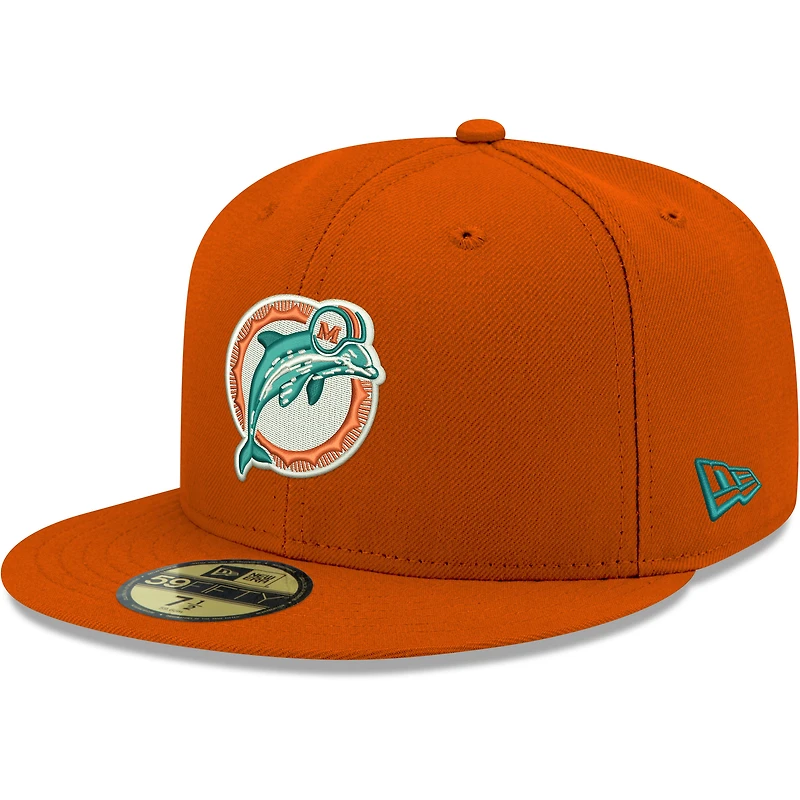 Casquette ajustée New Era Miami Dolphins Omaha Throwback 59FIFTY orange pour homme