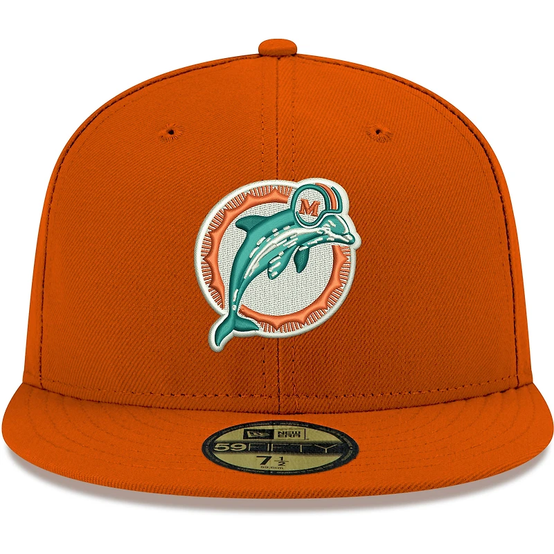 Casquette ajustée New Era Miami Dolphins Omaha Throwback 59FIFTY orange pour homme