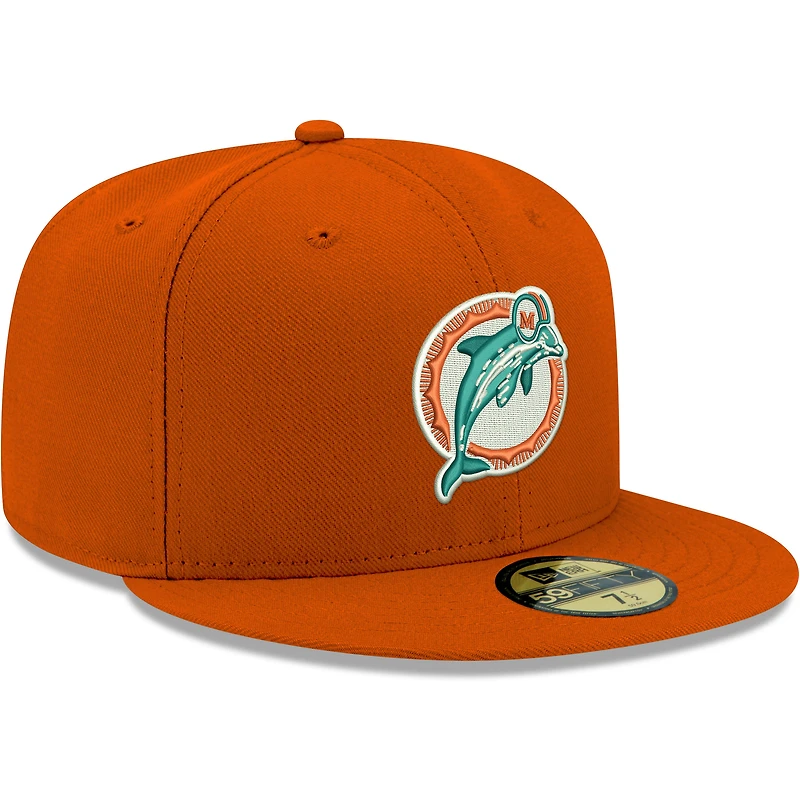 Casquette ajustée New Era Miami Dolphins Omaha Throwback 59FIFTY orange pour homme