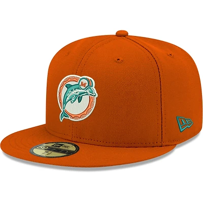 Casquette ajustée New Era Miami Dolphins Omaha Throwback 59FIFTY orange pour homme