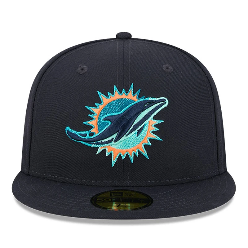Casquette ajustée 59FIFTY pour homme New Era Pitch Blue Miami Dolphins 2025 Rivalries Collection Fan Pack