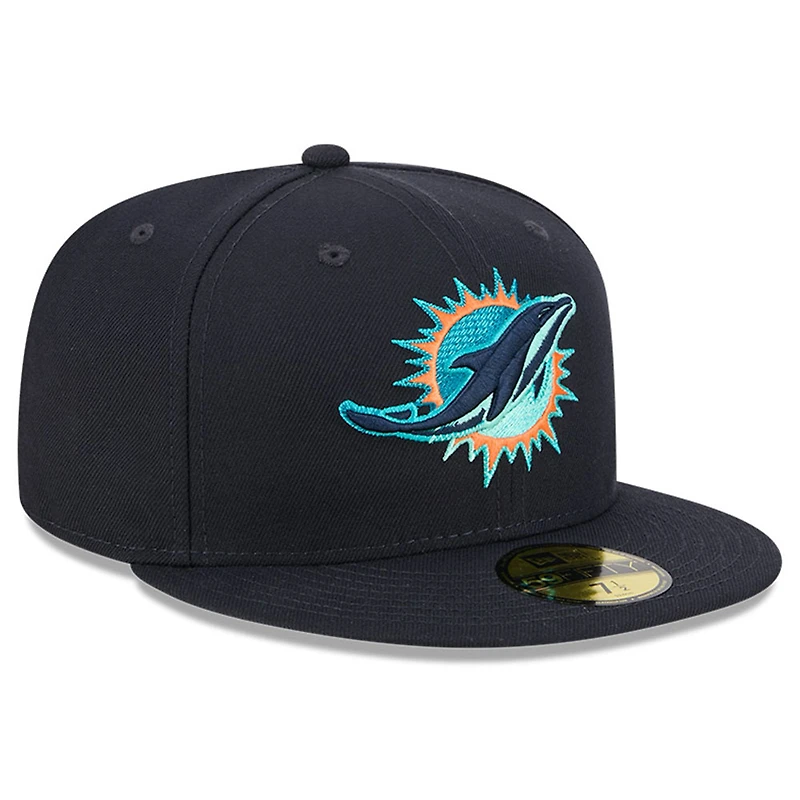 Casquette ajustée 59FIFTY pour homme New Era Pitch Blue Miami Dolphins 2025 Rivalries Collection Fan Pack