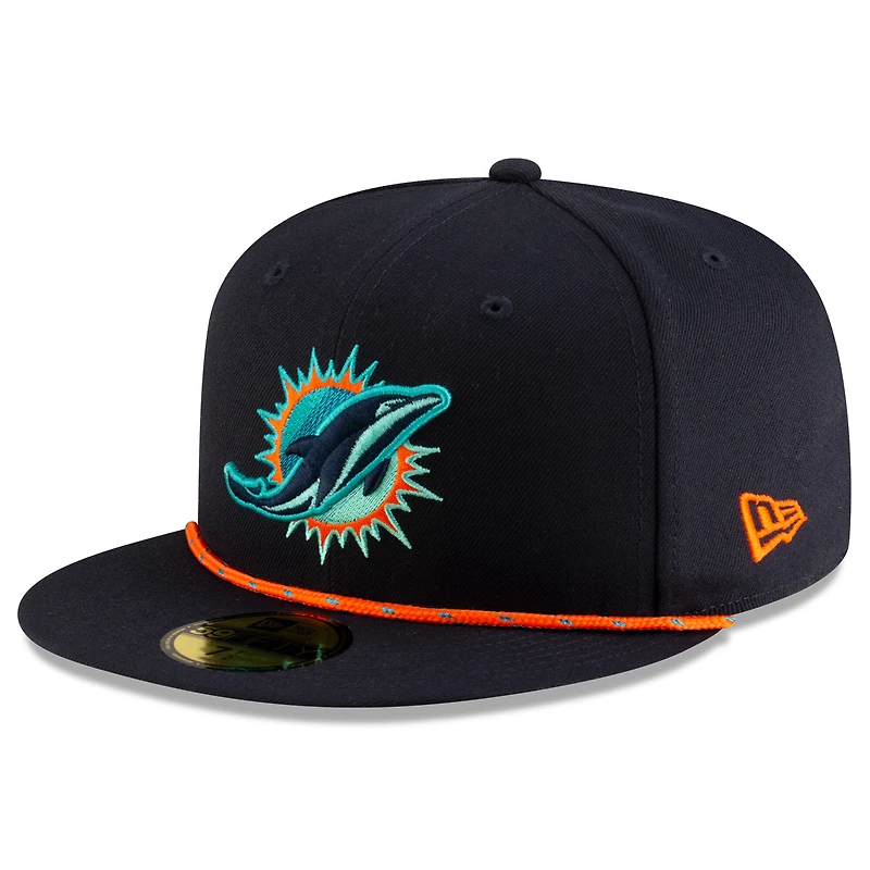 Men's New Era Pitch Blue Miami Dolphins 2025 Rivalries Collection Sideline Rope 59FIFTY Fitted Hat