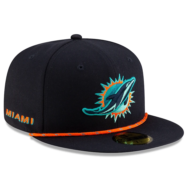 Men's New Era Pitch Blue Miami Dolphins 2025 Rivalries Collection Sideline Rope 59FIFTY Fitted Hat