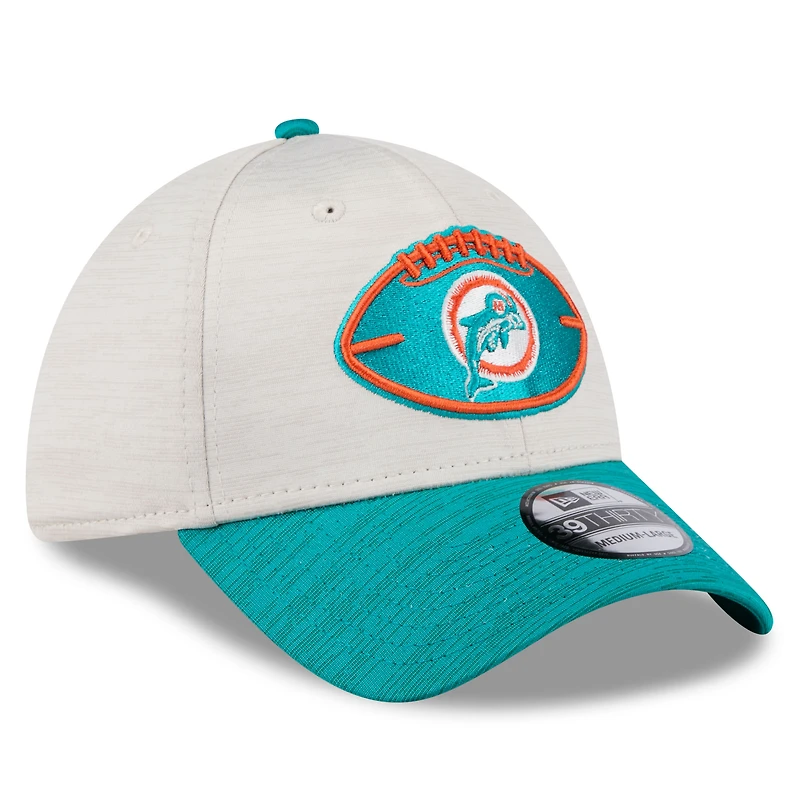 Casquette flexible New Era Stone/Aqua Miami Dolphins 2024 Sideline Historic 39THIRTY pour hommes