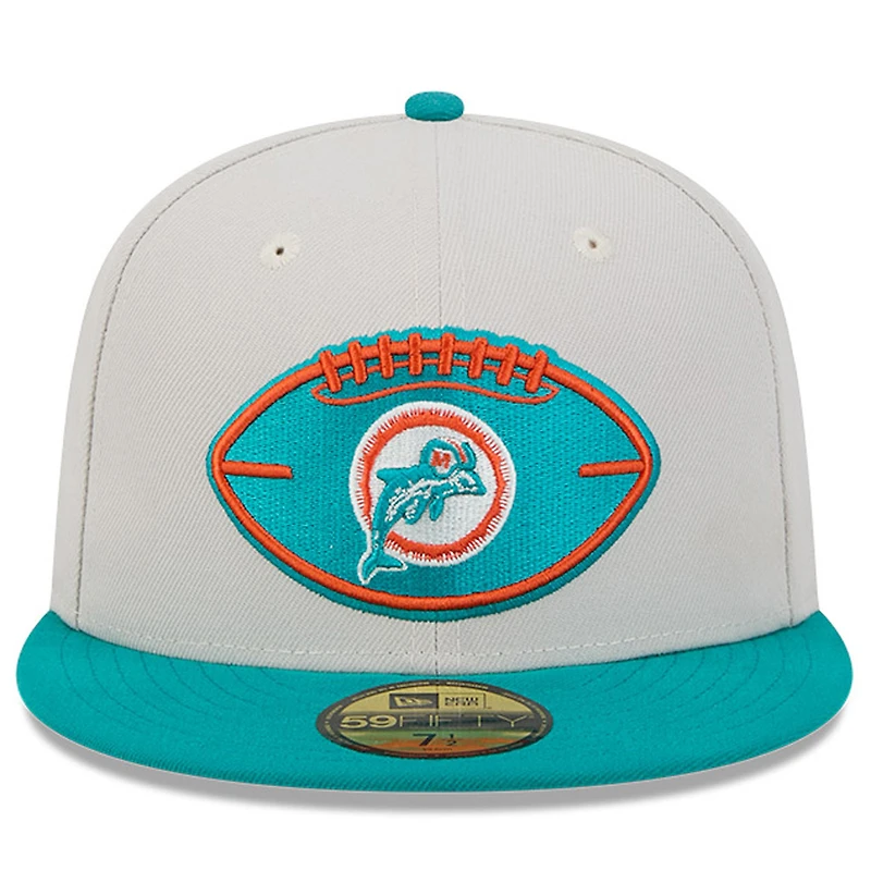 Men's New Era Stone/Aqua Miami Dolphins 2024 Sideline Historic 59FIFTY Fitted Hat