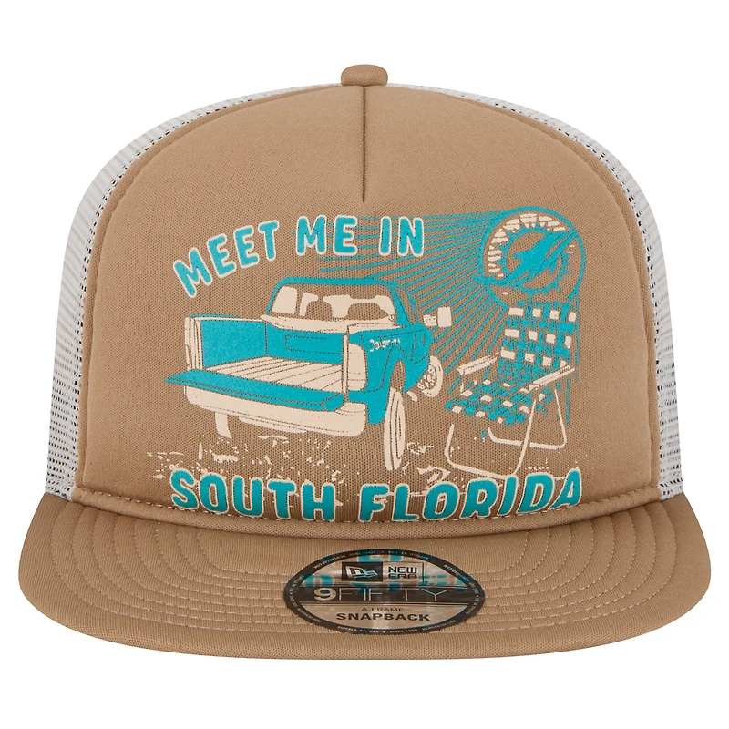 Casquette Snapback 9FIFTY Meet Me des Miami Dolphins New Era pour hommes, beige