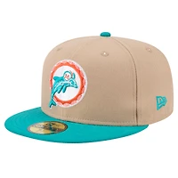 Men's New Era Tan Miami Dolphins  Throwback Logo Main 59FIFTY Fitted Hat