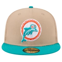 Men's New Era Tan Miami Dolphins  Throwback Logo Main 59FIFTY Fitted Hat
