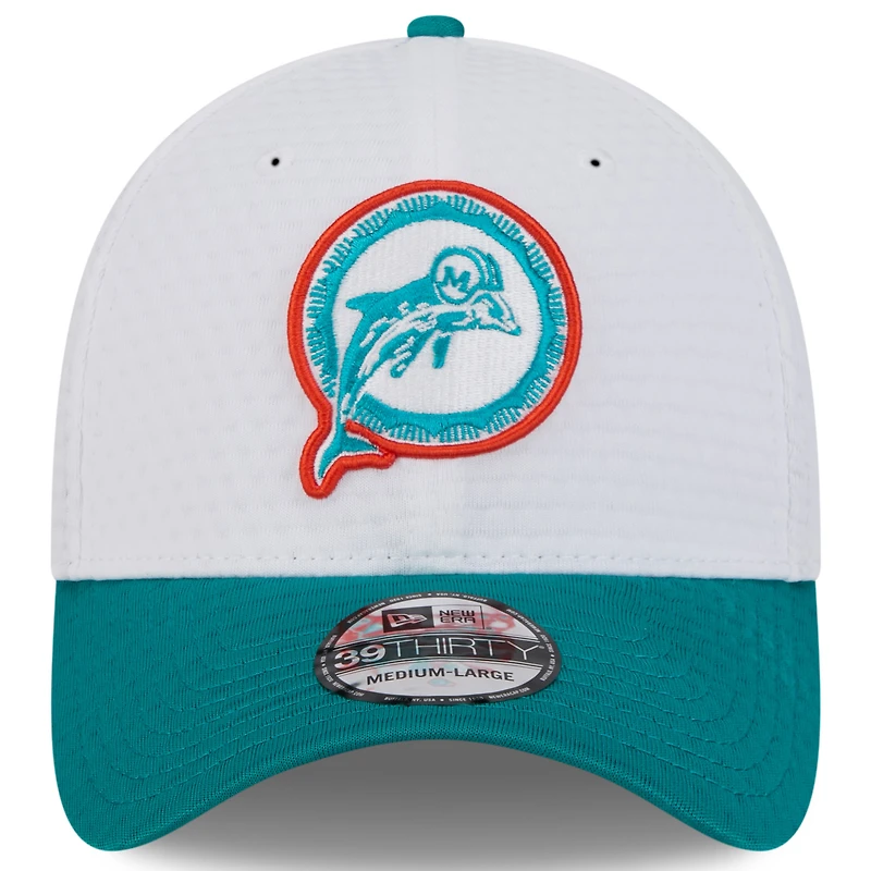 Men's New Era White/Aqua Miami Dolphins 2024 NFL Training Camp 39THIRTY Flex Hat
