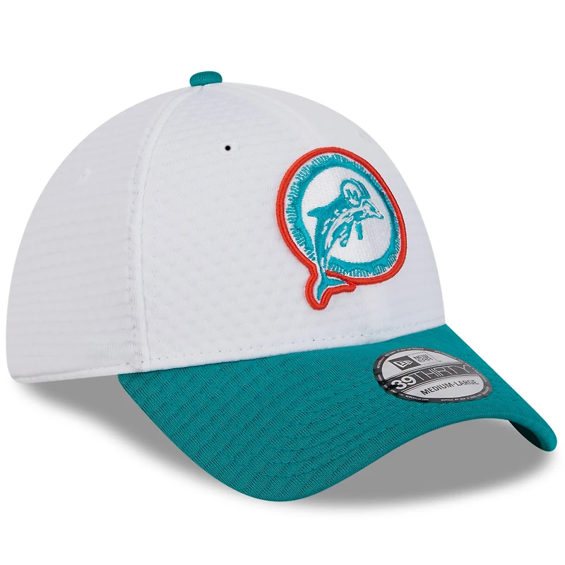 Men's New Era White/Aqua Miami Dolphins 2024 NFL Training Camp 39THIRTY Flex Hat