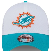 Casquette flexible 39THIRTY New Era pour hommes, blanc/aqua, Miami Dolphins 2024 NFL Training Camp