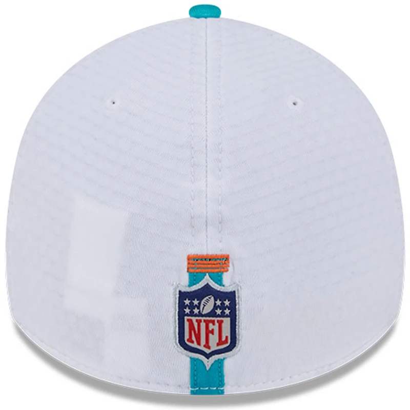 Casquette flexible 39THIRTY New Era pour hommes, blanc/aqua, Miami Dolphins 2024 NFL Training Camp