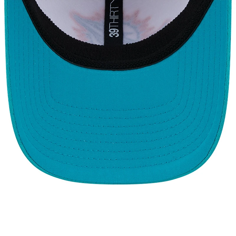 Casquette flexible 39THIRTY New Era pour hommes, blanc/aqua, Miami Dolphins 2024 NFL Training Camp