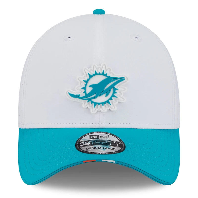 Men's New Era  White/Aqua Miami Dolphins 2025 NFL Training Camp 39THIRTY Flex Hat