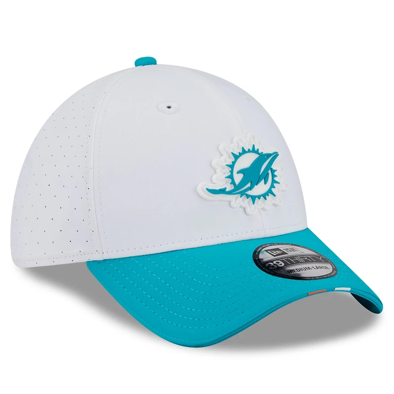 Men's New Era  White/Aqua Miami Dolphins 2025 NFL Training Camp 39THIRTY Flex Hat