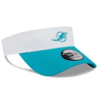 Visière ajustable New Era blanche/aqua pour homme, camp d'entraînement NFL 2025 des Dolphins de Miami