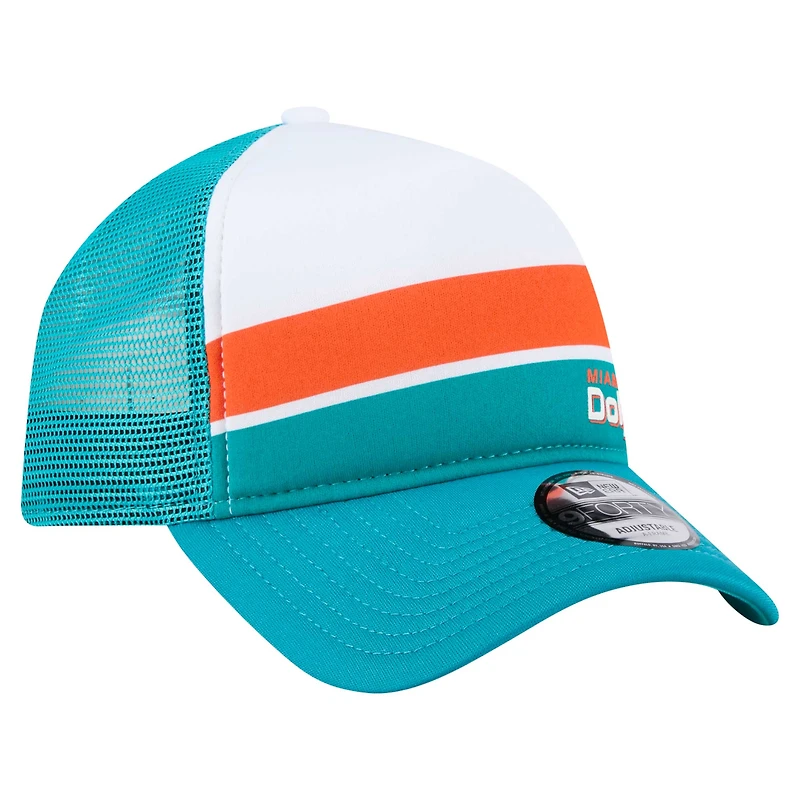 Casquette ajustable à blocs de couleurs Miami Dolphins 9FORTY A-Frame Trucker blanche/aqua New Era pour homme