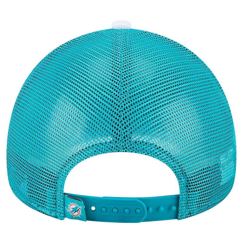 Casquette ajustable à blocs de couleurs Miami Dolphins 9FORTY A-Frame Trucker blanche/aqua New Era pour homme