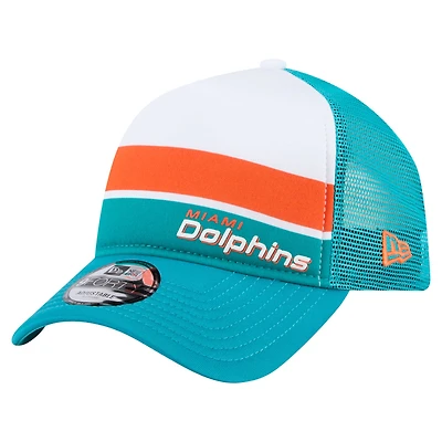 Casquette ajustable à blocs de couleurs Miami Dolphins 9FORTY A-Frame Trucker blanche/aqua New Era pour homme