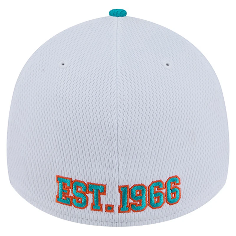 Casquette New Era 39THIRTY Flex blanche/aqua pour homme des Miami Dolphins Dashmark Rays