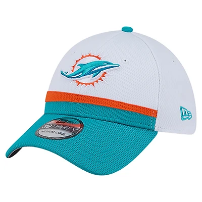 Men's New Era  White/Aqua Miami Dolphins Dashmark Rays 39THIRTY Flex Hat