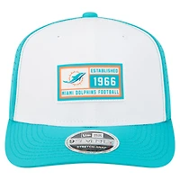 Casquette ajustable New Era 9SEVENTY blanche/aqua pour homme, Miami Dolphins Established Patch