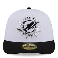 Casquette ajustée New Era 59FIFTY blanche et noire pour homme, Miami Dolphins, draft NFL 2026.