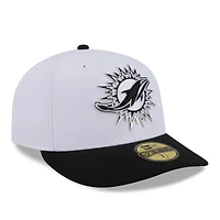 Casquette ajustée New Era 59FIFTY blanche et noire pour homme, Miami Dolphins, draft NFL 2026.