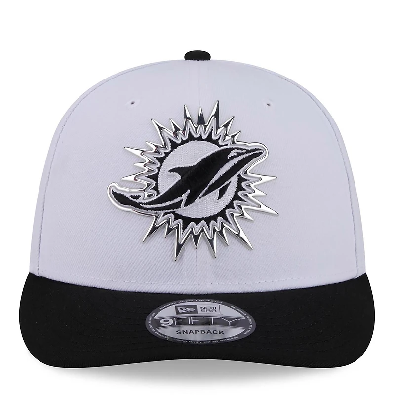 Casquette snapback New Era blanche et noire Miami Dolphins 2026 NFL Draft 9FIFTY pré-courbée pour homme