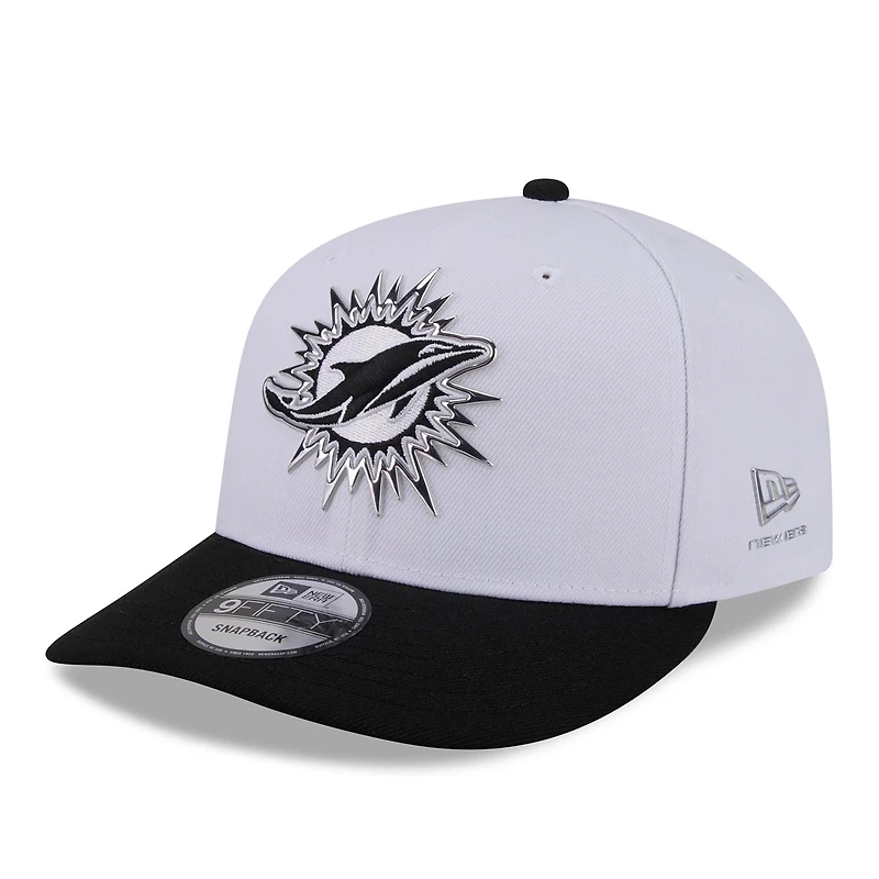 Casquette snapback New Era blanche et noire Miami Dolphins 2026 NFL Draft 9FIFTY pré-courbée pour homme