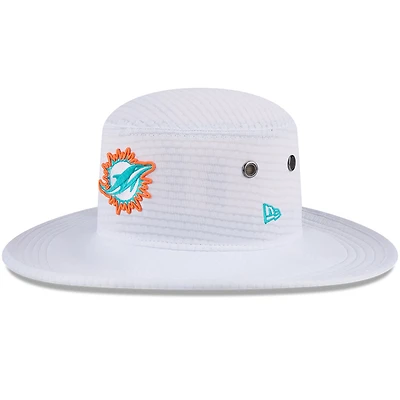 Chapeau bob Panama New Era pour hommes, blanc, Miami Dolphins 2024 NFL Training Camp