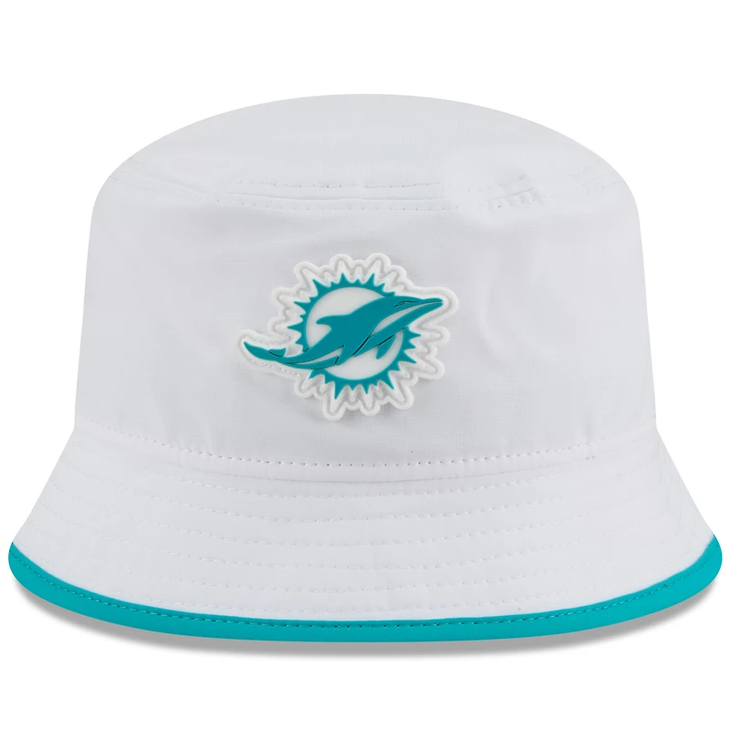 Men's New Era  White Miami Dolphins 2025 NFL Training Camp Stretch Bucket Hat