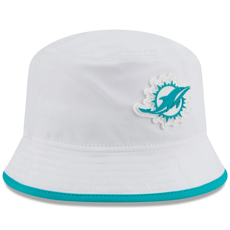 Men's New Era  White Miami Dolphins 2025 NFL Training Camp Stretch Bucket Hat
