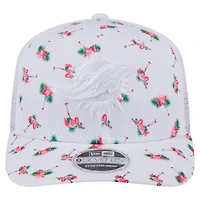 Casquette extensible à bouton-pression New Era blanche pour homme, motif flamant rose, Miami Dolphins Adventure 9SEVENTY