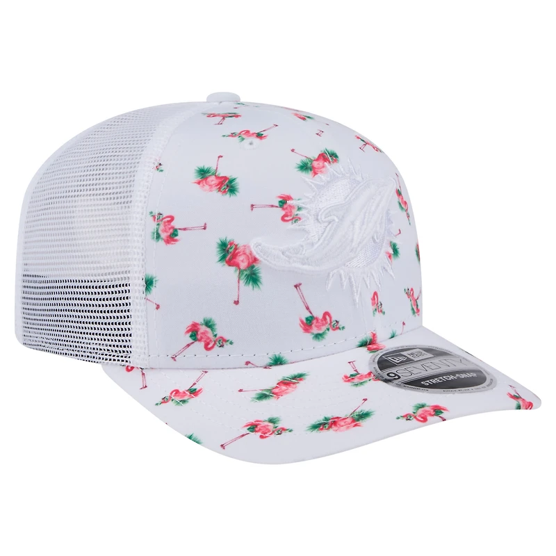 Casquette extensible à bouton-pression New Era blanche pour homme, motif flamant rose, Miami Dolphins Adventure 9SEVENTY