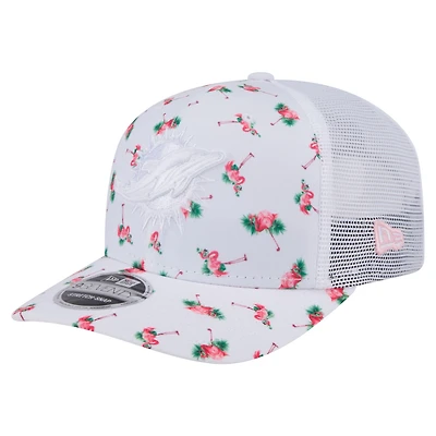 Casquette extensible à bouton-pression New Era blanche pour homme, motif flamant rose, Miami Dolphins Adventure 9SEVENTY