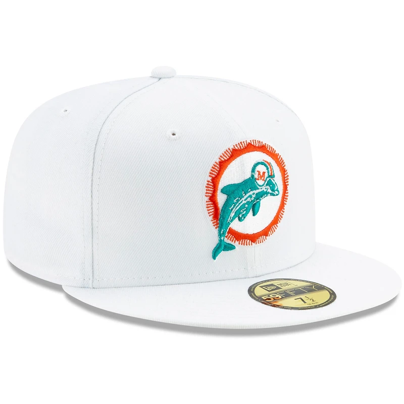 Casquette ajustée New Era Miami Dolphins Historic Omaha 59FIFTY pour homme, blanche