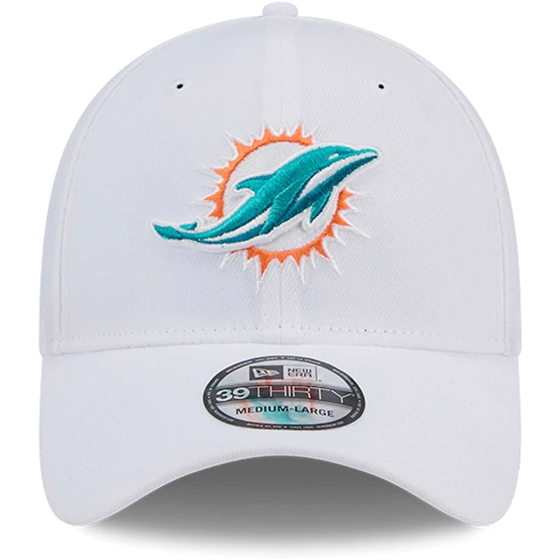 Casquette flexible principale 39THIRTY des Miami Dolphins New Era pour hommes, blanche