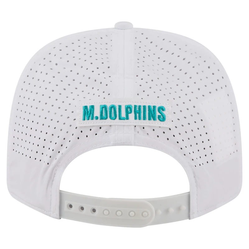 Casquette ajustable New Era blanche Miami Dolphins pour homme, modèle 9SEVENTY, avec plaque nominative.