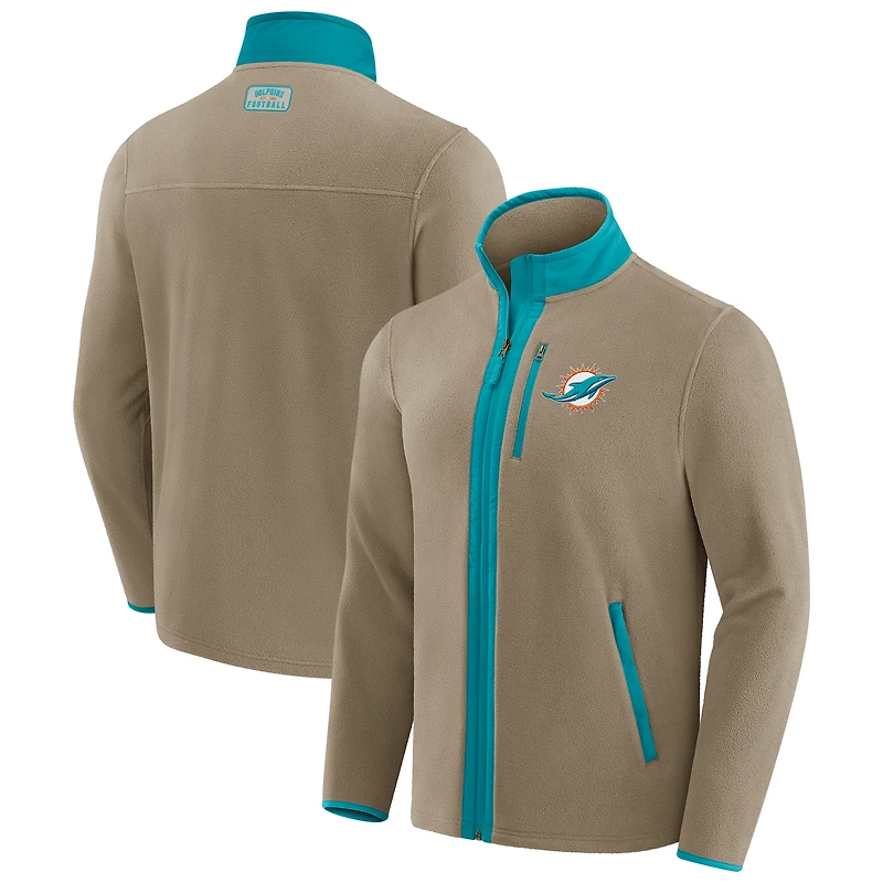 Veste polaire épaisse entièrement zippée pour homme, collection NFL x Darius Rucker par Fanatics, couleur beige Miami Dolphins
