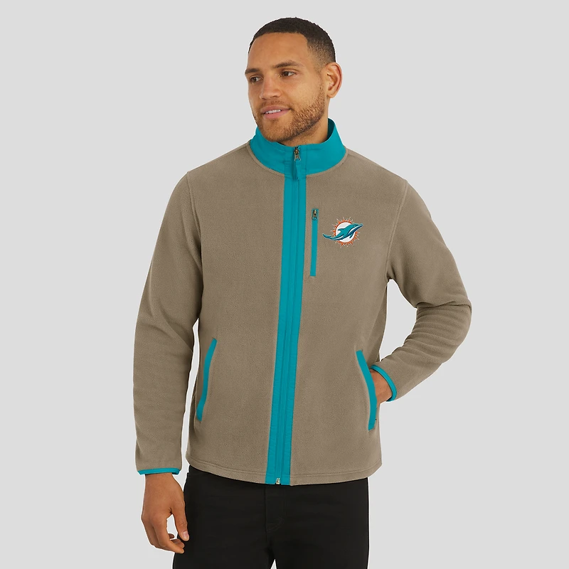 Veste polaire épaisse entièrement zippée pour homme, collection NFL x Darius Rucker par Fanatics, couleur beige Miami Dolphins