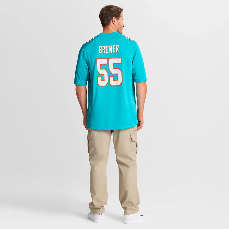 Maillot de match Nike Aaron Brewer Aqua Miami Dolphins pour homme