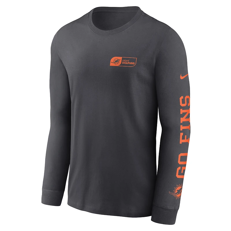T-shirt à manches longues Nike anthracite Miami Dolphins All Out pour homme