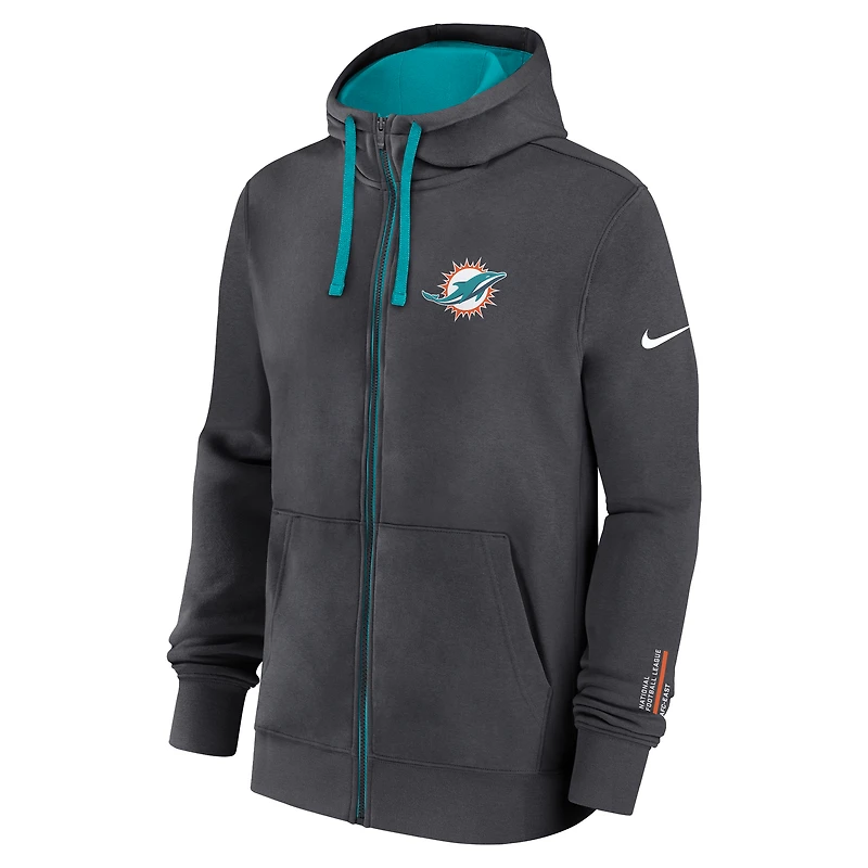 Men's Nike Anthracite Miami Dolphins Primetime Club Full-Zip Hoodie