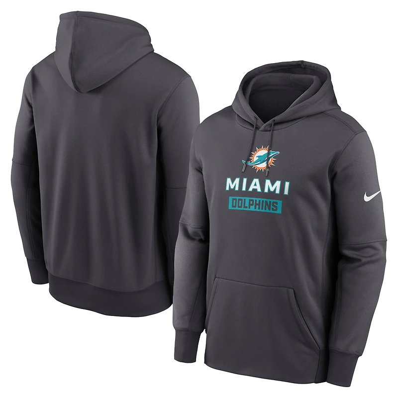 Men's Nike Anthracite Miami Dolphins Toss Sweep Performance Pullover Hoodie